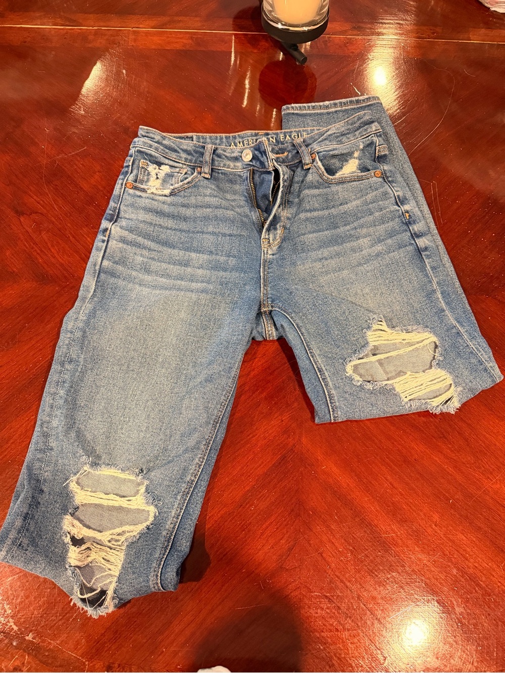 American Eagle Outfitters Boyfriend Jeans - Light Blue Distressed